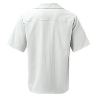Puawkoer мъжки лятна ежедневна солидна сгъваема риза с къс ръкав отхвърлете яка риза блуза мъжки дрехи бяло