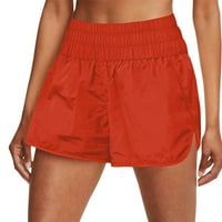 Дамски течащи бързи сухи къси панталони Еластична талия панталони спортни панталони шорти за жени Orange_ XXL