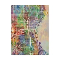 Изобразително изкуство 'Милуоки, Уисконсин, акварелна карта' платно изкуство от Майкъл Томпсет