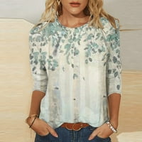 Бохо върхове за жени ръкав флорални отпечатани ризи облечени ежедневни кръгли шия три четвърти летни блузи
