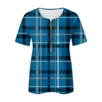 Женски летен темперамент Palid Printed V-образно деколте с тениска с къс ръкав отгоре, синьо, xxxl, 95% полиестер, 5% спандекс