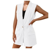 Lroplie дамски жилетка якета без ръкави за жени блейзър жилетка солиден джобен копче костюм костюм палто бяло l