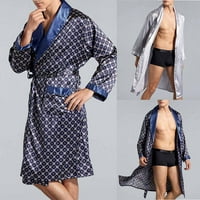 Fule Mens Satin Silk Luxury Pajamas Kimono Batrobe Robe Rank Bow