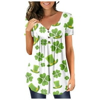 Женски зелени детелини туника върхове за гамаши St Patrick Day Shamrock Printed Henley Rish Summer Casual Buttons Tee